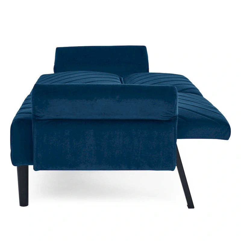 Canapé-lit pliable convertible en velours avec accoudoirs réglables