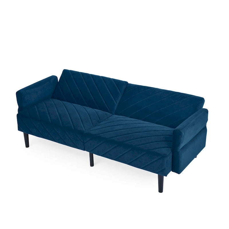 Canapé-lit pliable convertible en velours avec accoudoirs réglables
