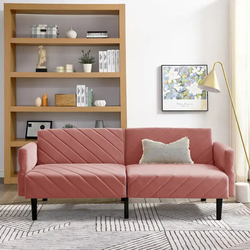 Canapé-lit pliable convertible en velours avec accoudoirs réglables