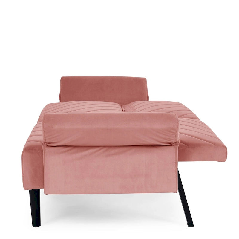 Canapé-lit pliable convertible en velours avec accoudoirs réglables