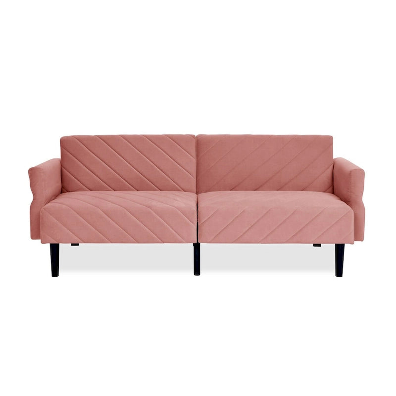 Canapé-lit pliable convertible en velours avec accoudoirs réglables