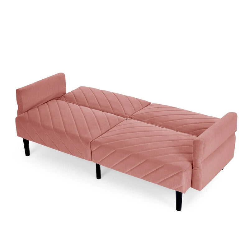 Canapé-lit pliable convertible en velours avec accoudoirs réglables