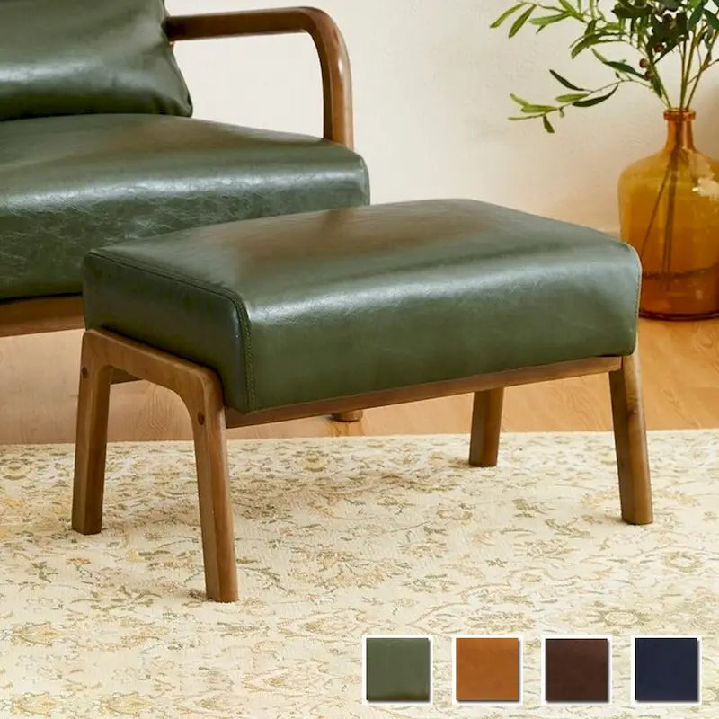 Tabouret d'appoint de 62 cm de large en similicuir (avec pieds en hévéa finition noyer)