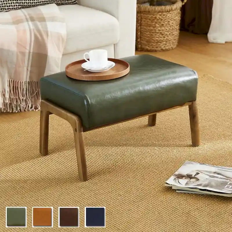 Tabouret d'appoint de 62 cm de large en similicuir (avec pieds en hévéa finition noyer)