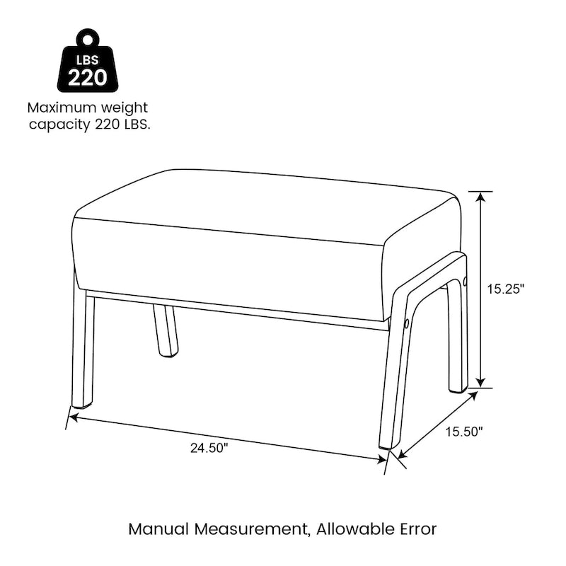 Tabouret d'appoint de 62 cm de large en similicuir (avec pieds en hévéa finition noyer)