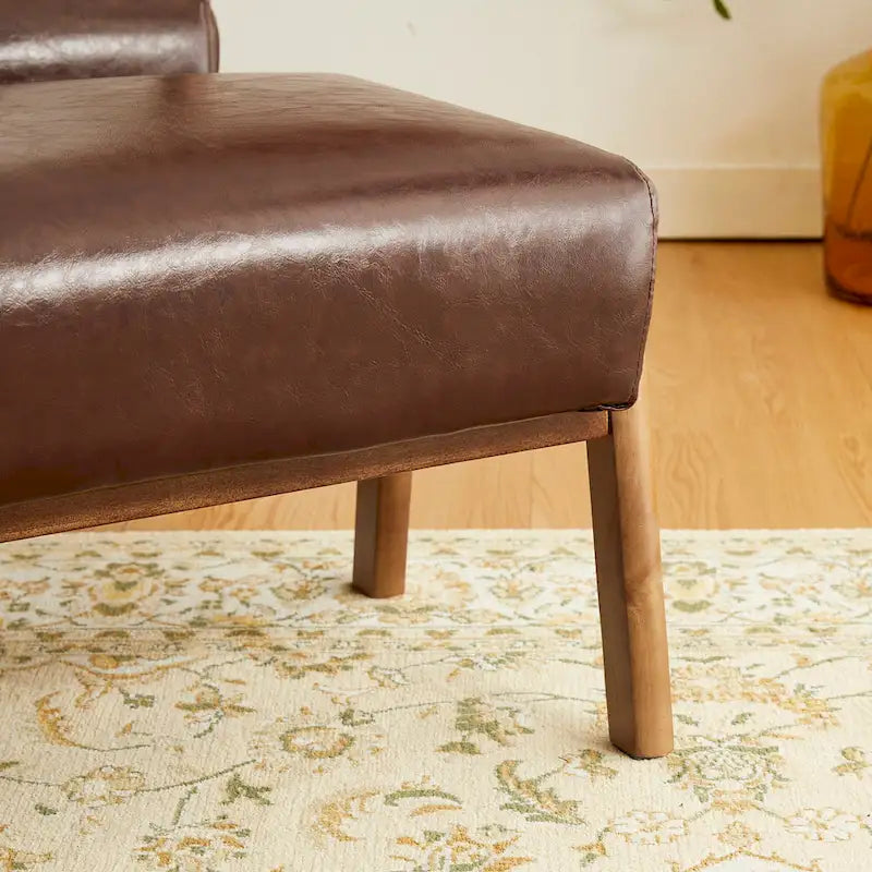 Tabouret d'appoint de 62 cm de large en similicuir (avec pieds en hévéa finition noyer)