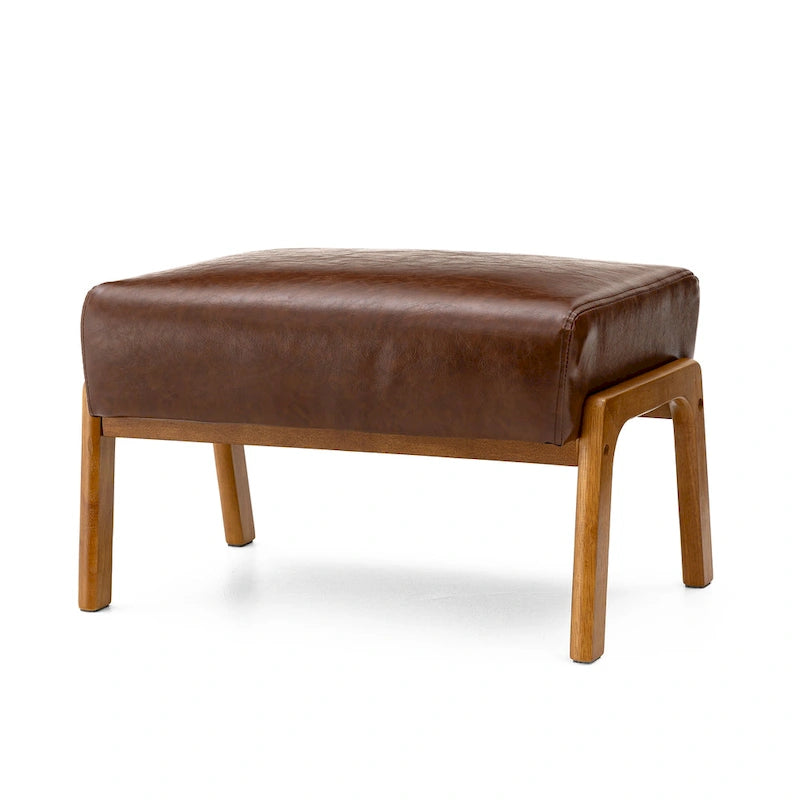Tabouret d'appoint de 62 cm de large en similicuir (avec pieds en hévéa finition noyer)