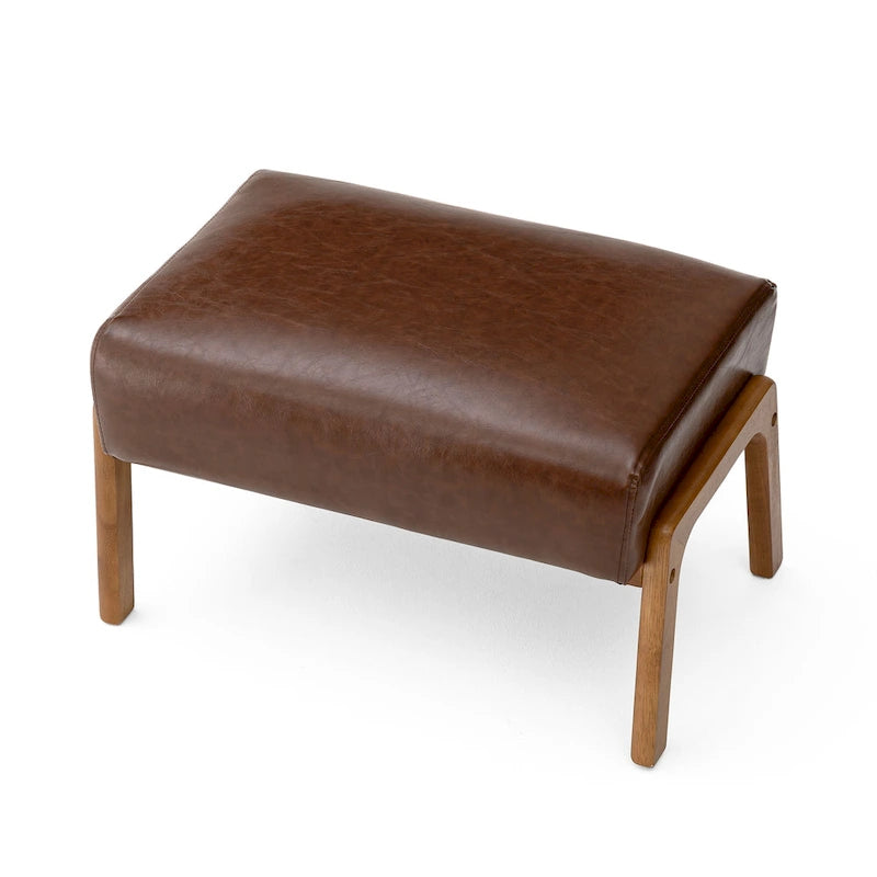 Tabouret d'appoint de 62 cm de large en similicuir (avec pieds en hévéa finition noyer)