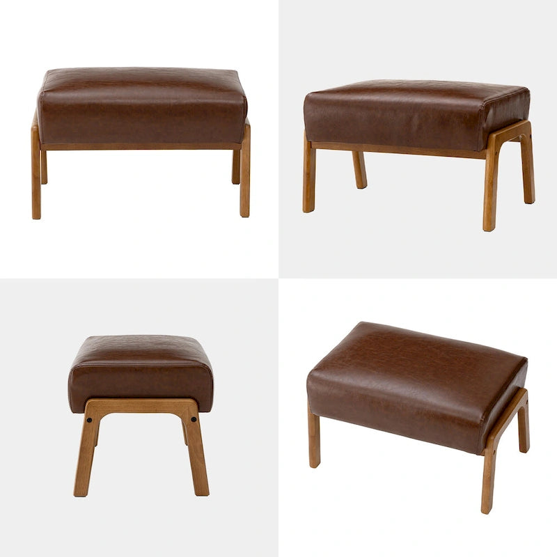 Tabouret d'appoint de 62 cm de large en similicuir (avec pieds en hévéa finition noyer)