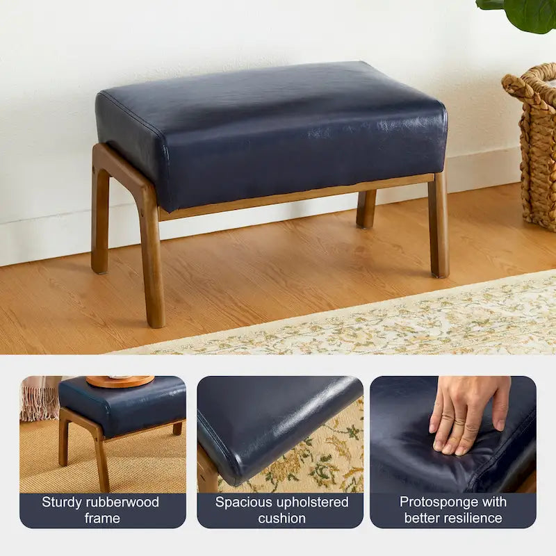 Tabouret d'appoint de 62 cm de large en similicuir (avec pieds en hévéa finition noyer)