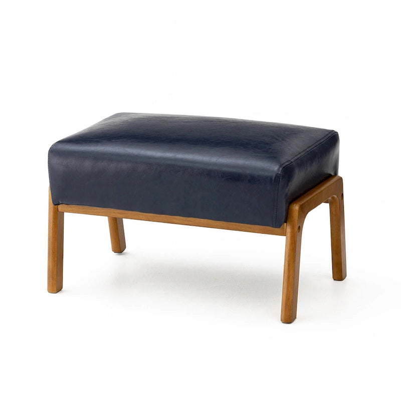 Tabouret d'appoint de 62 cm de large en similicuir (avec pieds en hévéa finition noyer)