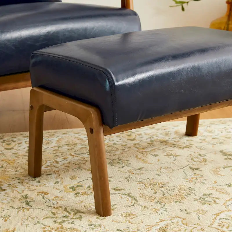 Tabouret d'appoint de 62 cm de large en similicuir (avec pieds en hévéa finition noyer)