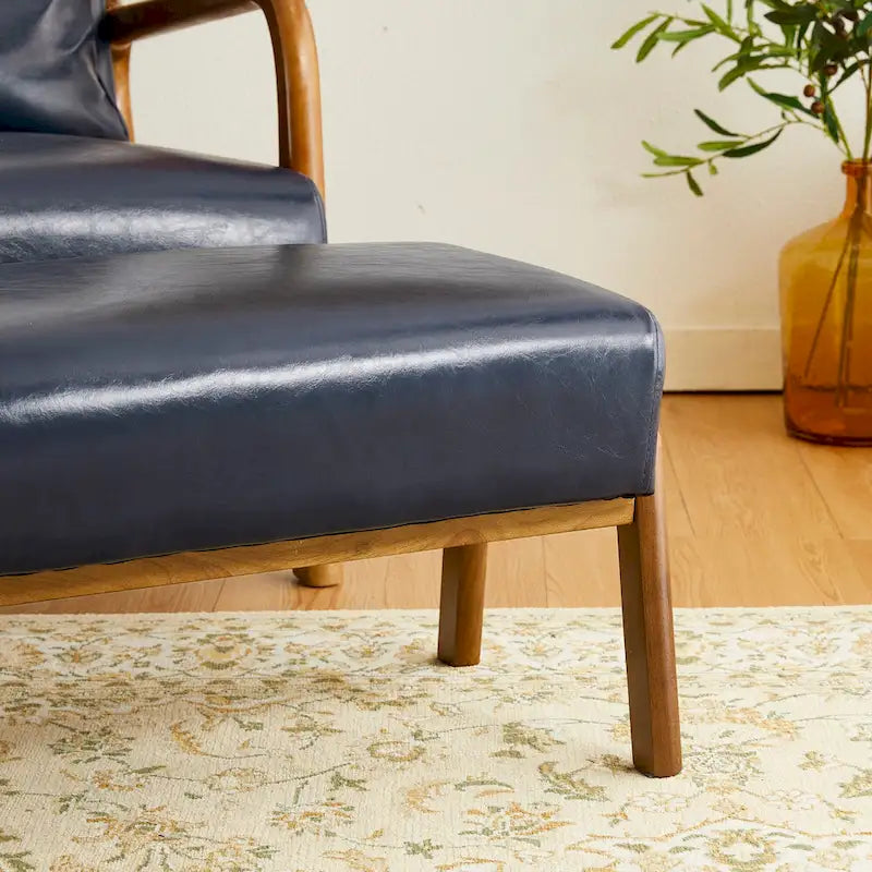 Tabouret d'appoint de 62 cm de large en similicuir (avec pieds en hévéa finition noyer)