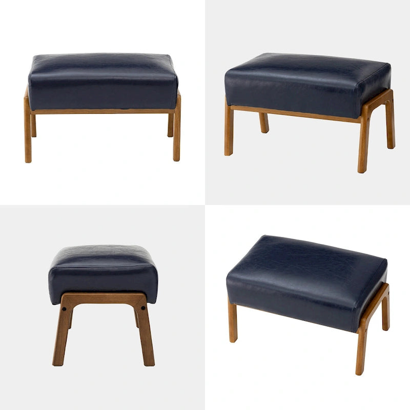 Tabouret d'appoint de 62 cm de large en similicuir (avec pieds en hévéa finition noyer)