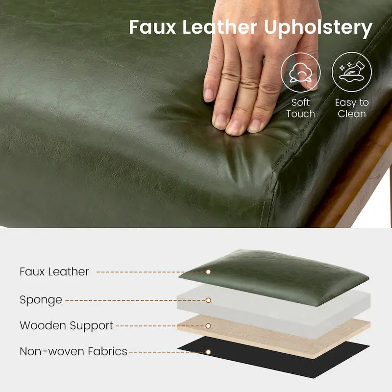 Tabouret d'appoint de 62 cm de large en similicuir (avec pieds en hévéa finition noyer)