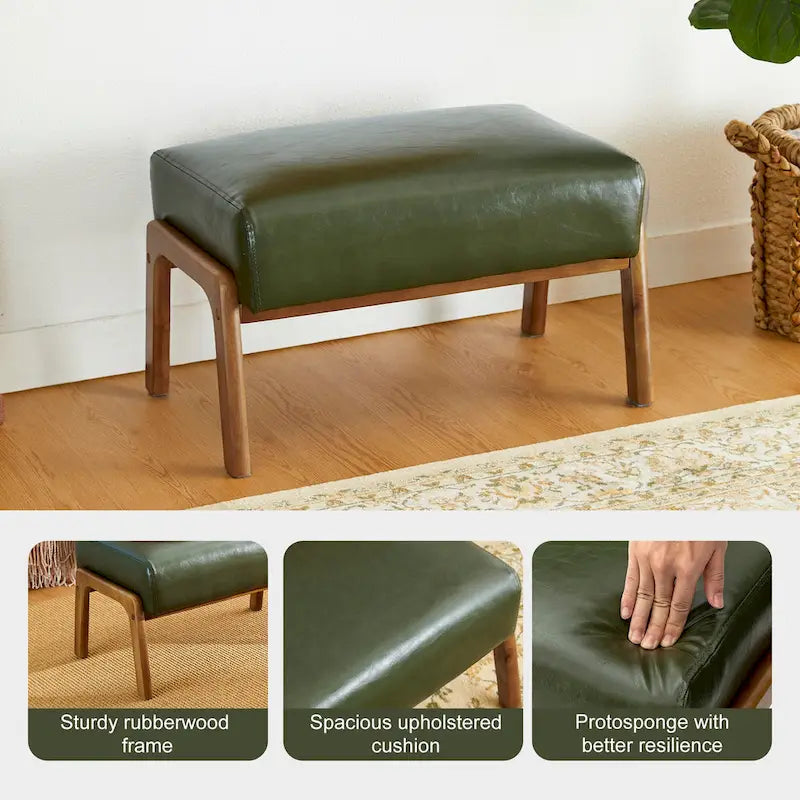 Tabouret d'appoint de 62 cm de large en similicuir (avec pieds en hévéa finition noyer)