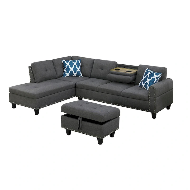 Canapé sectionnel gauche de 98 po de large avec ottoman — 98" L x 71" P x 33" H