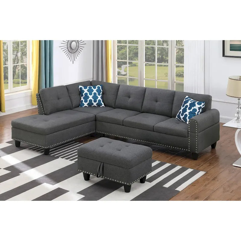 Canapé sectionnel gauche de 98 po de large avec ottoman — 98" L x 71" P x 33" H