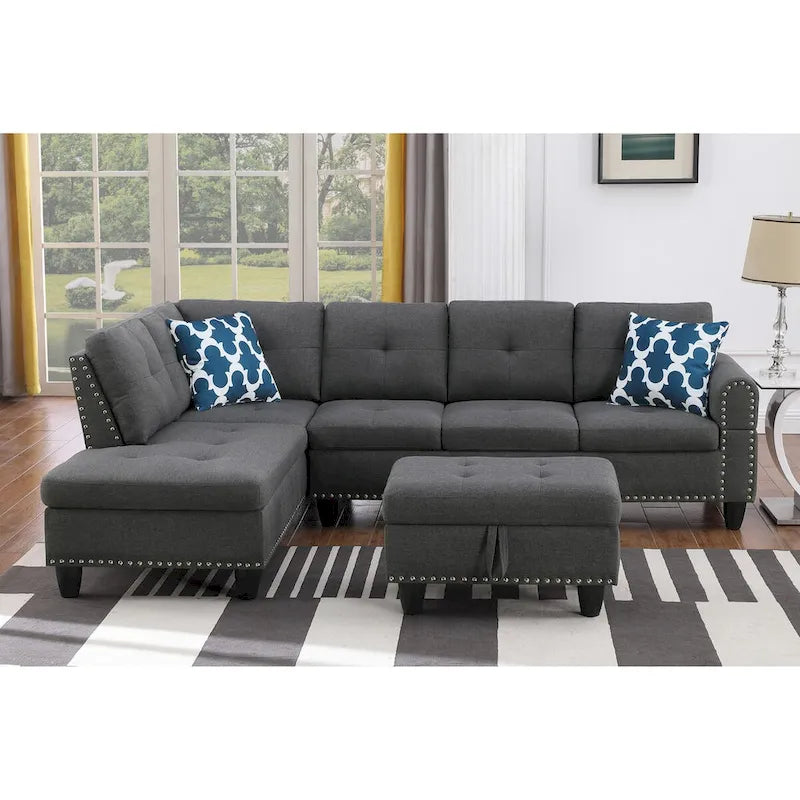 Canapé sectionnel gauche de 98 po de large avec ottoman — 98" L x 71" P x 33" H