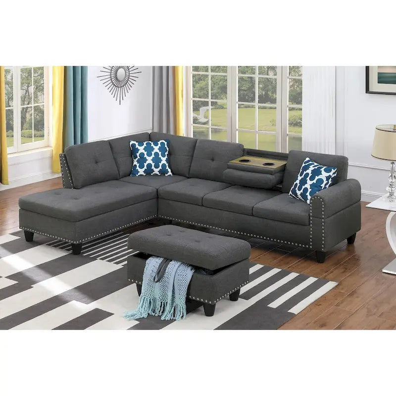Canapé sectionnel gauche de 98 po de large avec ottoman — 98" L x 71" P x 33" H