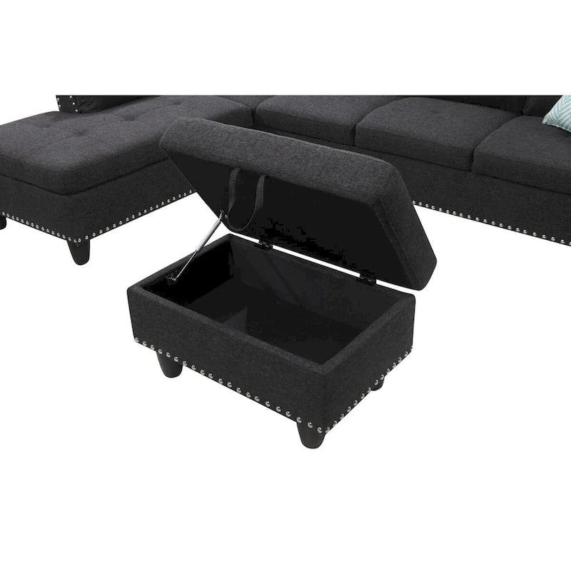 Canapé sectionnel gauche de 98 po de large avec ottoman — 98" L x 71" P x 33" H