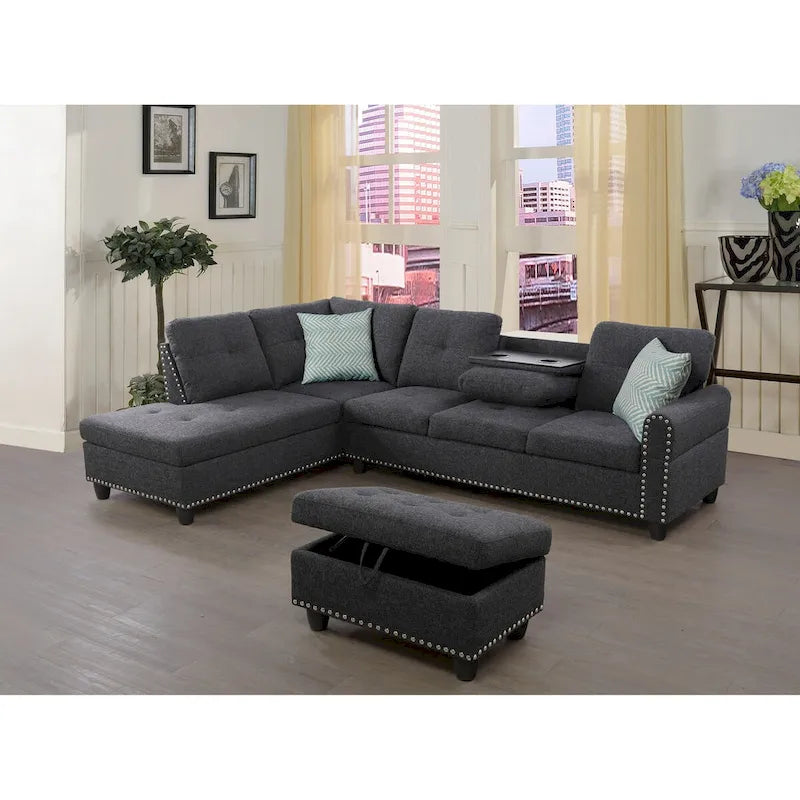 Canapé sectionnel gauche de 98 po de large avec ottoman — 98" L x 71" P x 33" H