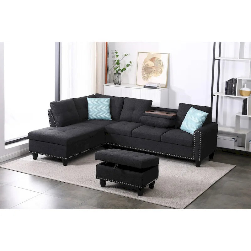 Canapé sectionnel gauche de 98 po de large avec ottoman — 98" L x 71" P x 33" H