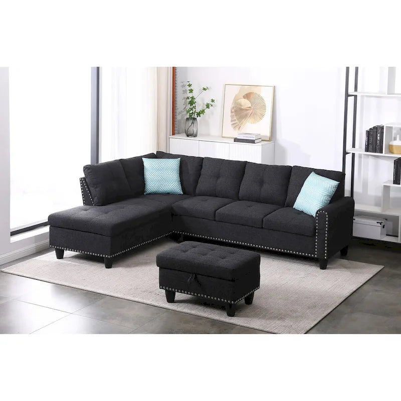 Canapé sectionnel gauche de 98 po de large avec ottoman — 98" L x 71" P x 33" H