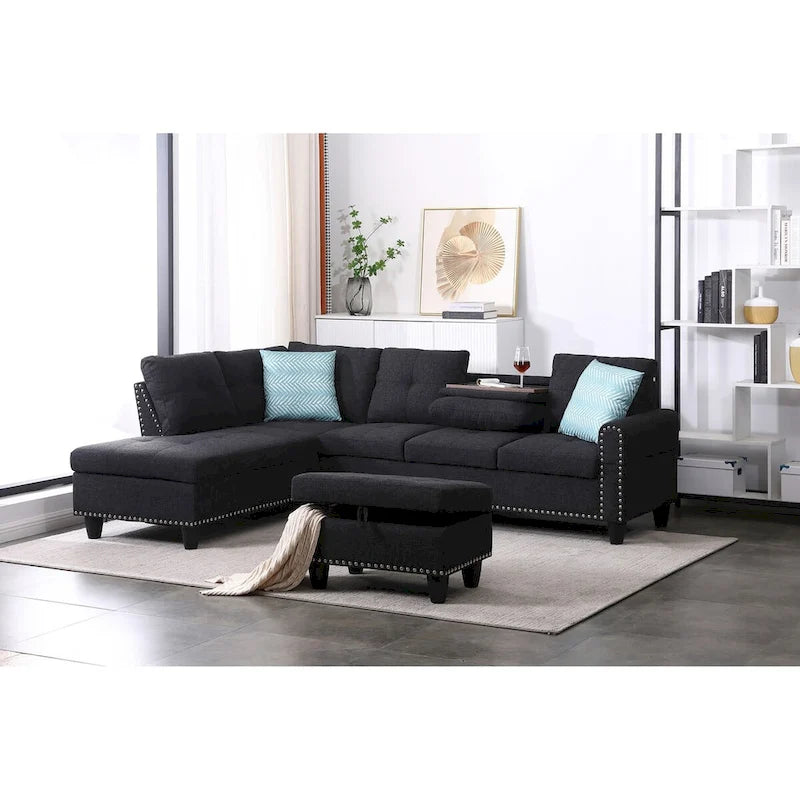 Canapé sectionnel gauche de 98 po de large avec ottoman — 98" L x 71" P x 33" H