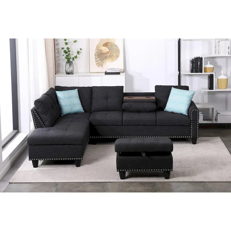 Canapé sectionnel gauche de 98 po de large avec ottoman — 98" L x 71" P x 33" H