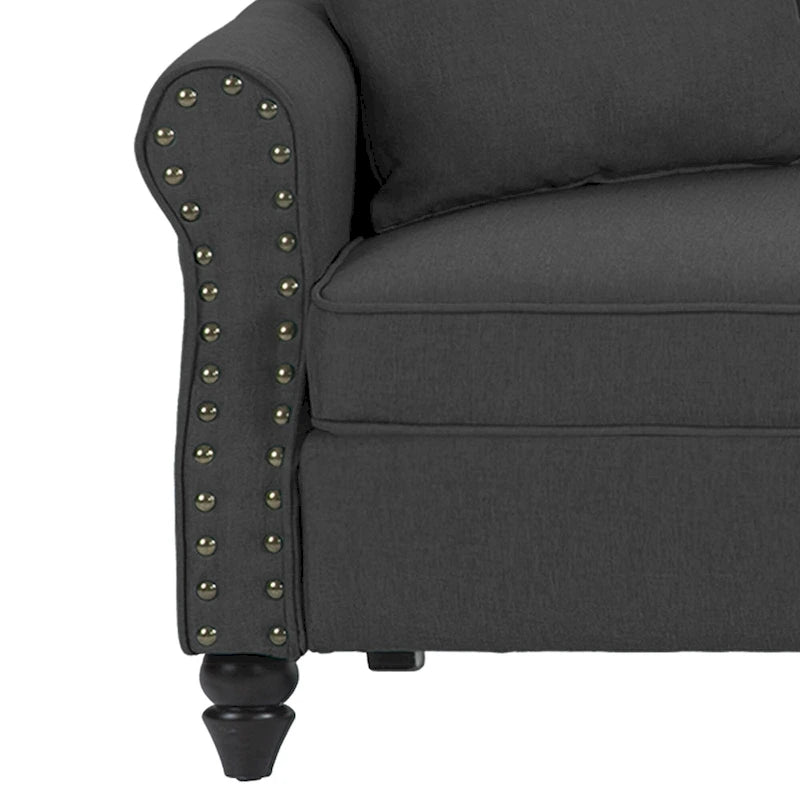 73 Canapé avec accoudoirs roulés et garniture cloutée
