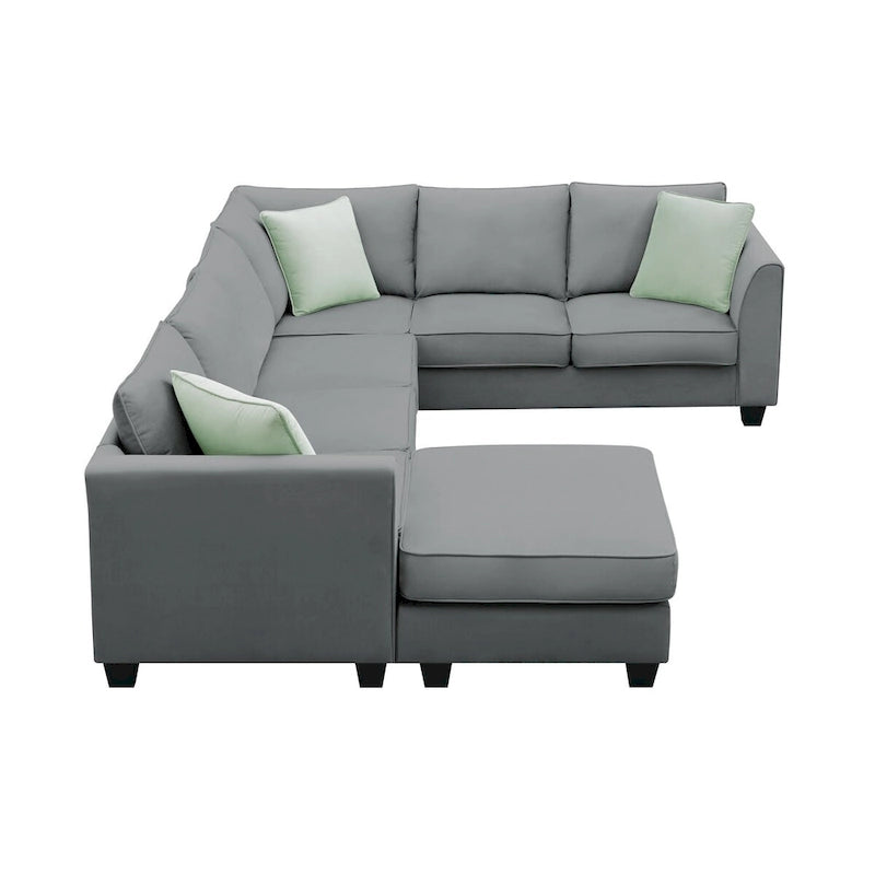 Canapé d'angle modulable 7 places de 112 pouces avec pouf et trois coussins - 112L x 87P x 33H