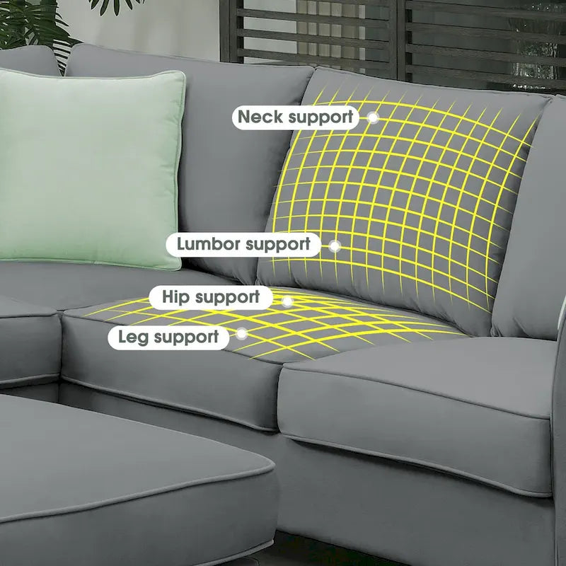 Canapé d'angle modulable 7 places de 112 pouces avec pouf et trois coussins - 112L x 87P x 33H