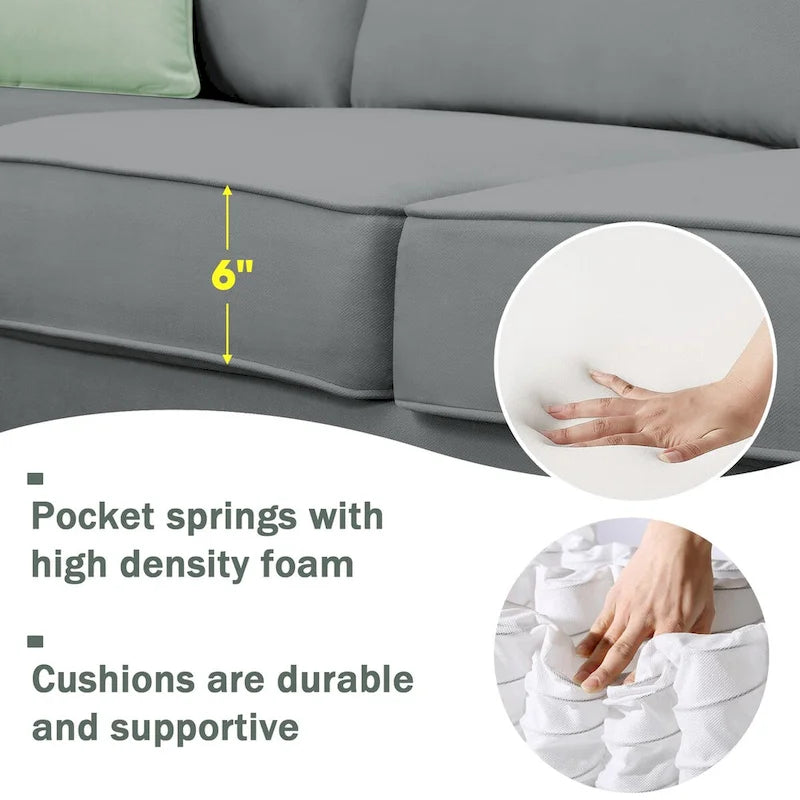 Canapé d'angle modulable 7 places de 112 pouces avec pouf et trois coussins - 112L x 87P x 33H