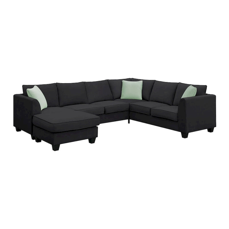 Canapé d'angle modulable 7 places de 112 pouces avec pouf et trois coussins - 112L x 87P x 33H