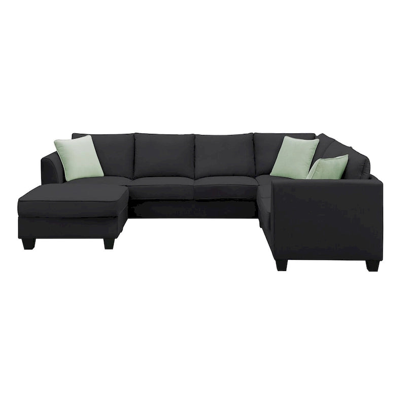 Canapé d'angle modulable 7 places de 112 pouces avec pouf et trois coussins - 112L x 87P x 33H