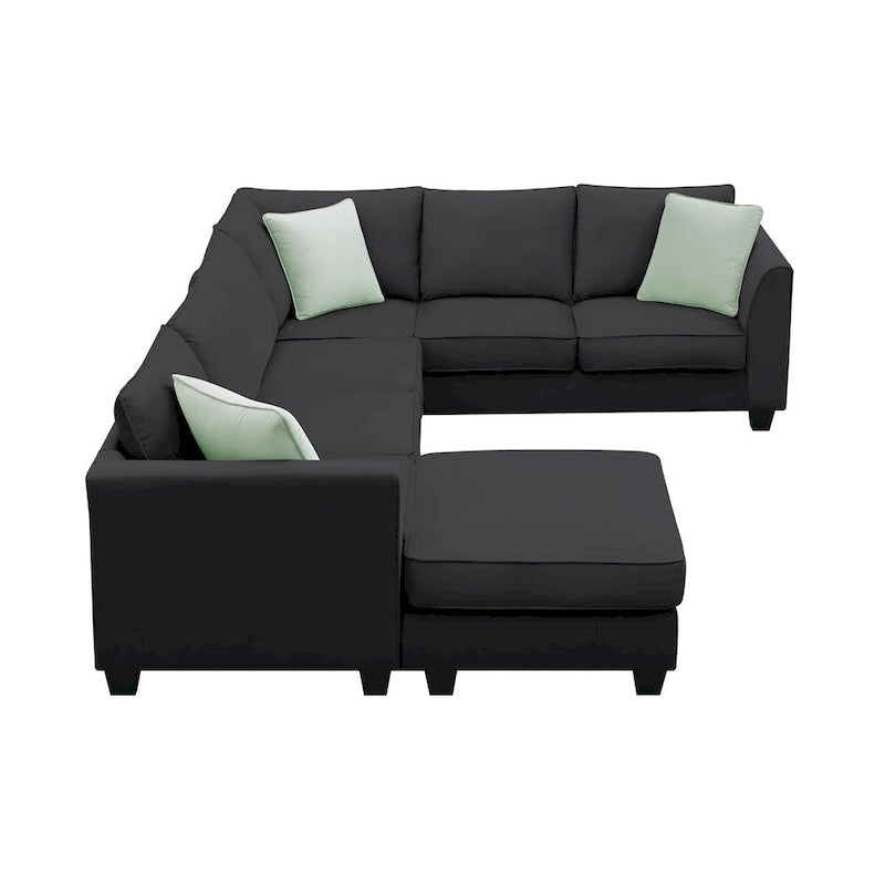 Canapé d'angle modulable 7 places de 112 pouces avec pouf et trois coussins - 112L x 87P x 33H