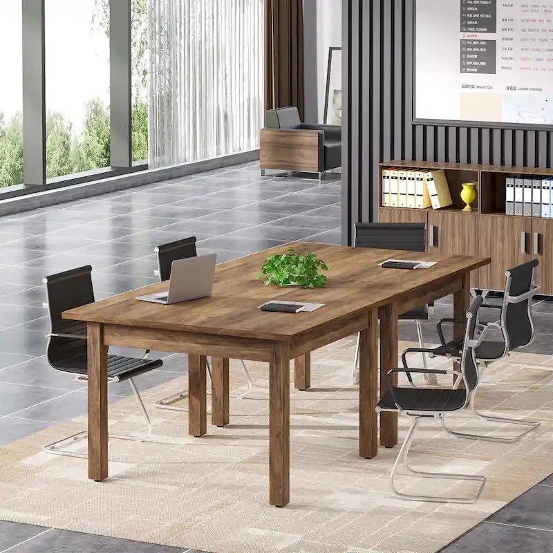 Table de conférence carrée de 100 cm avec pieds en bois massif pour salle de réunion