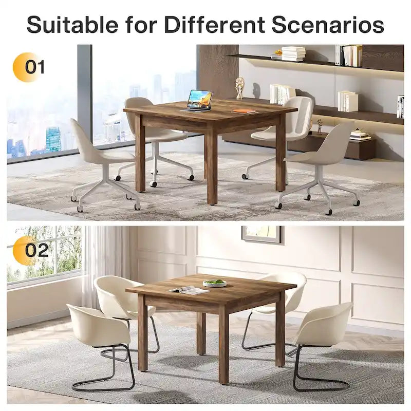 Table de conférence carrée de 100 cm avec pieds en bois massif pour salle de réunion