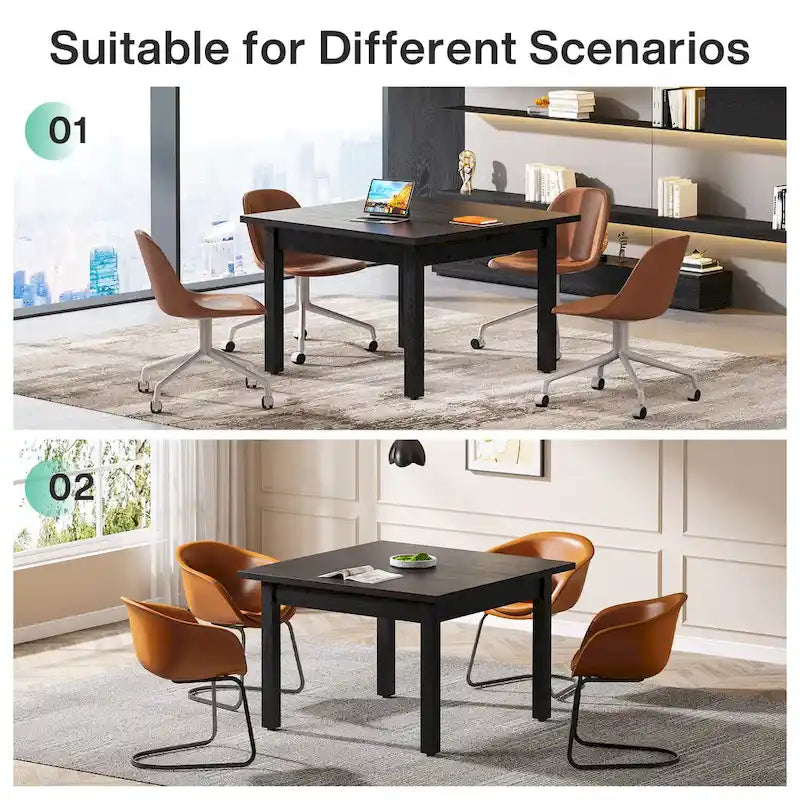 Table de conférence carrée de 100 cm avec pieds en bois massif pour salle de réunion