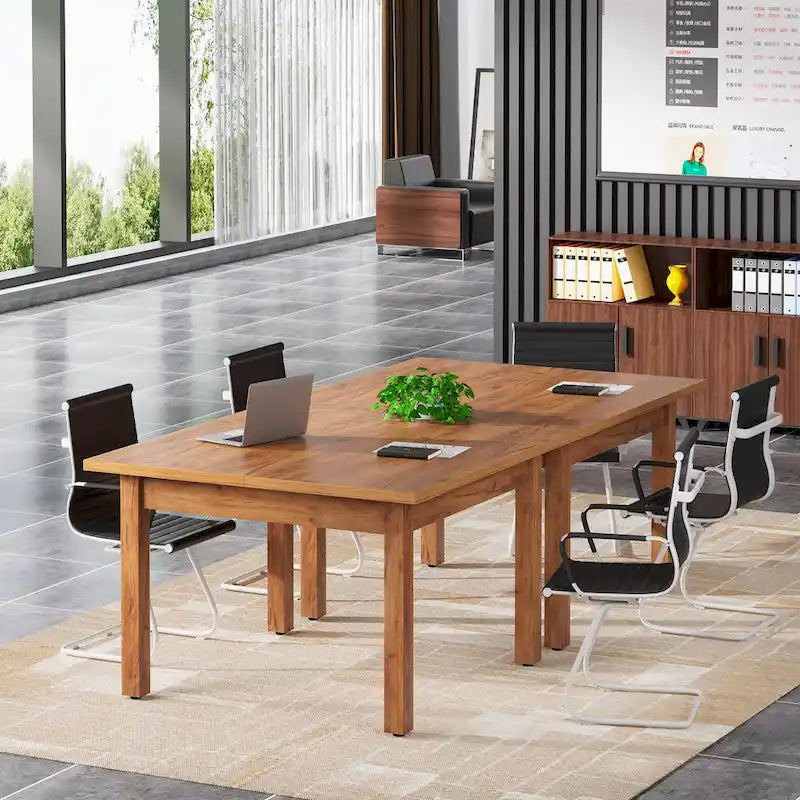 Table de conférence carrée de 100 cm avec pieds en bois massif pour salle de réunion