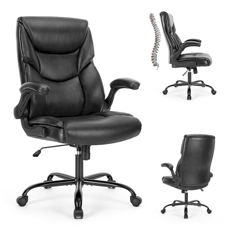 Chaise de bureau en cuir PU pour dirigeants, dossier haut, accoudoirs relevables, ergonomique et réglable pour bureau à domicile