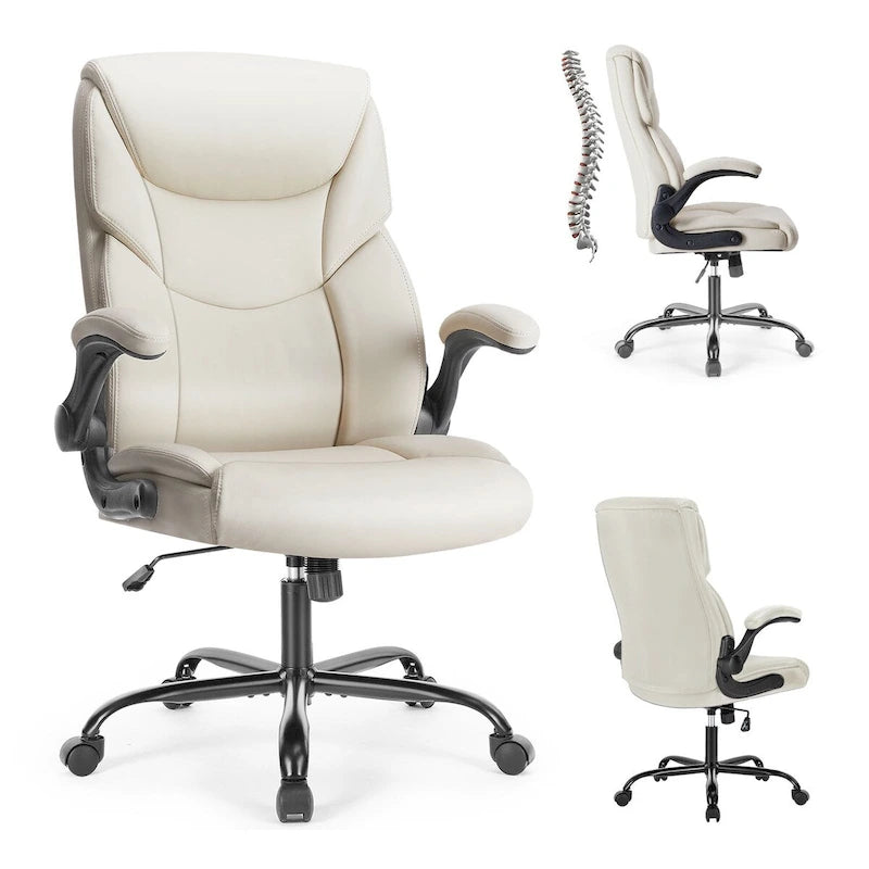 Chaise de bureau en cuir PU pour dirigeants, dossier haut, accoudoirs relevables, ergonomique et réglable pour bureau à domicile
