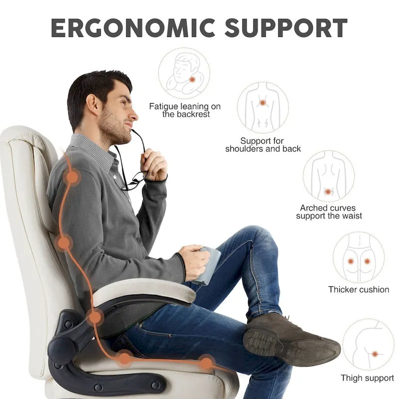Chaise de bureau en cuir PU pour dirigeants, dossier haut, accoudoirs relevables, ergonomique et réglable pour bureau à domicile