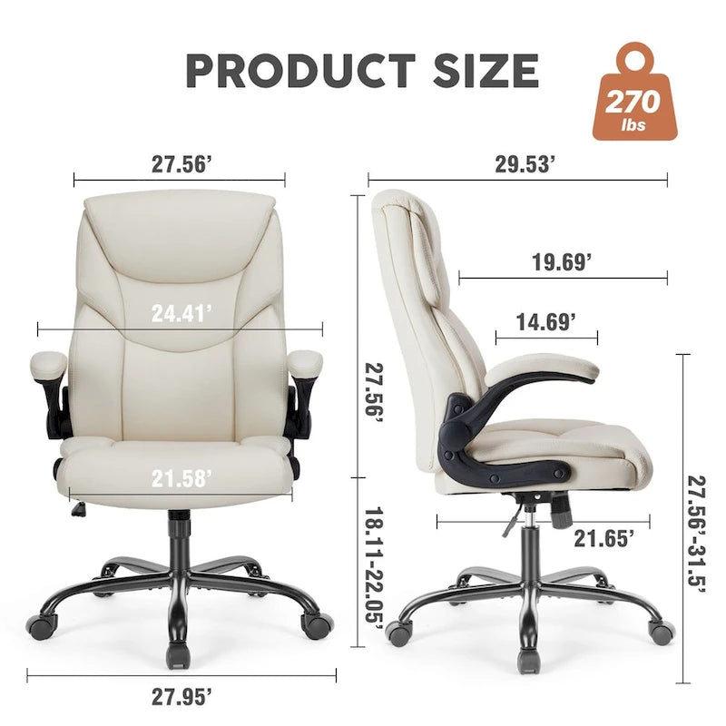 Chaise de bureau en cuir PU pour dirigeants, dossier haut, accoudoirs relevables, ergonomique et réglable pour bureau à domicile