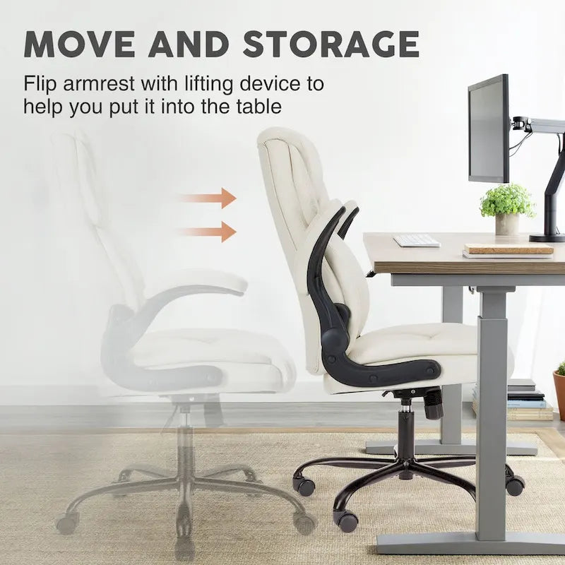 Chaise de bureau en cuir PU pour dirigeants, dossier haut, accoudoirs relevables, ergonomique et réglable pour bureau à domicile