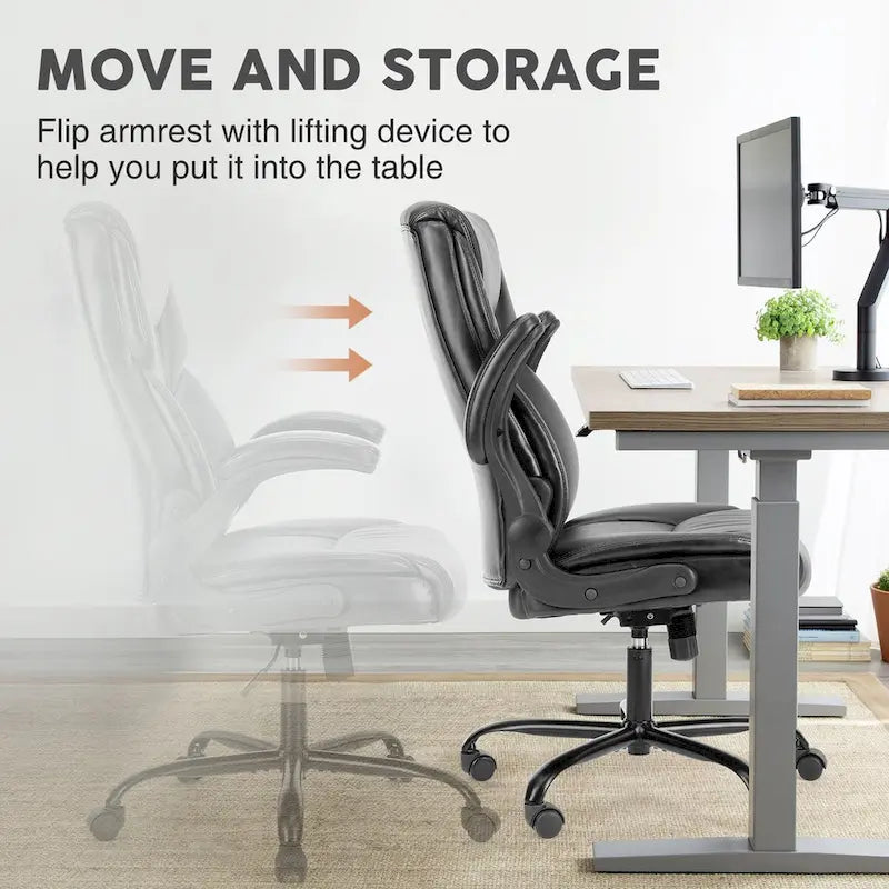 Chaise de bureau en cuir PU pour dirigeants, dossier haut, accoudoirs relevables, ergonomique et réglable pour bureau à domicile