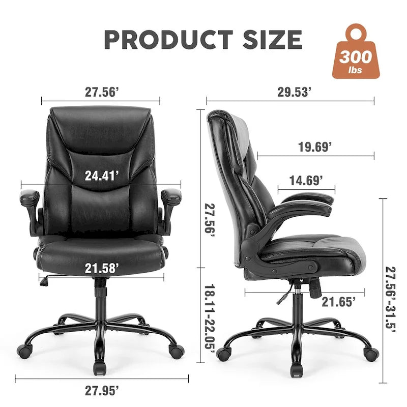 Chaise de bureau en cuir PU pour dirigeants, dossier haut, accoudoirs relevables, ergonomique et réglable pour bureau à domicile