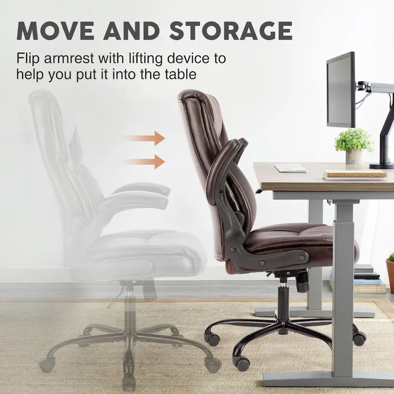 Chaise de bureau en cuir PU pour dirigeants, dossier haut, accoudoirs relevables, ergonomique et réglable pour bureau à domicile