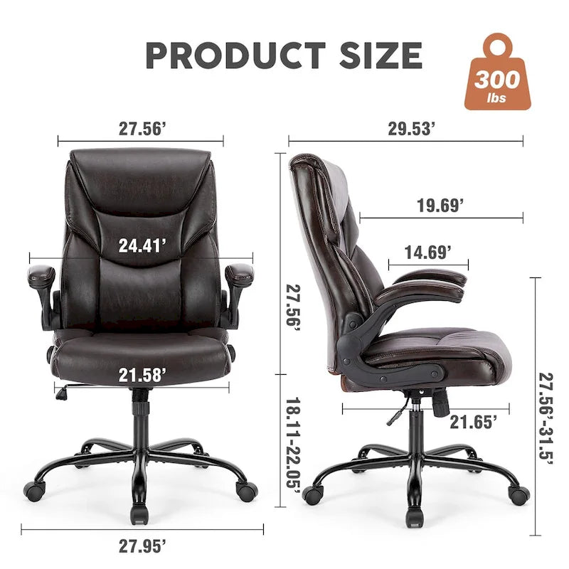 Chaise de bureau en cuir PU pour dirigeants, dossier haut, accoudoirs relevables, ergonomique et réglable pour bureau à domicile